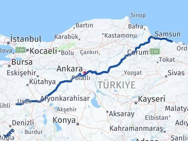 Ordu Ünye Uşak Arası Kaç Km - Yol Haritası