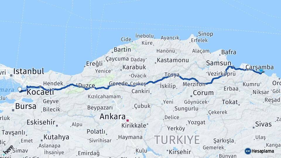 Ordu Ünye Yalova Arası Kaç Km - Yol Haritası