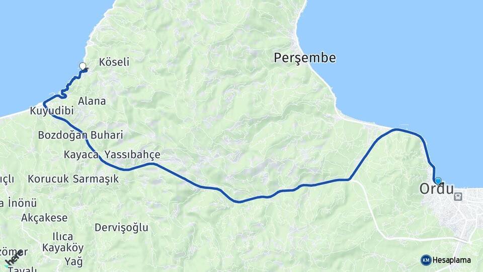 Ordu Yalıköy Fatsa Arası Kaç Km - Yol Haritası