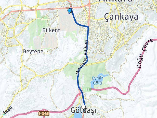 Orta Doğu Teknik Üniversitesi (ODTÜ) Gölbaşı Arası Kaç Km - Yol Tarifi