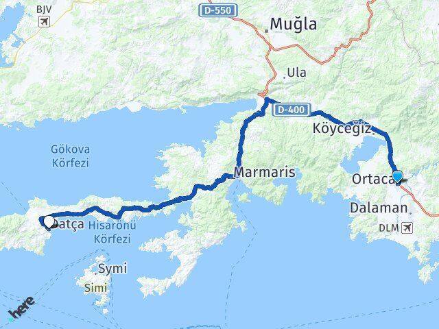 Datca Map Ortaca Otogarı - Datça Muğla arası kaç km - saat? Yol tarifi | Kmhesaplama