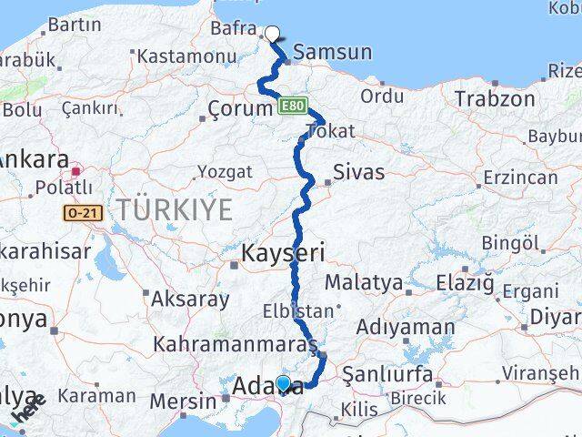 Osmaniye 19 Mayıs Samsun Arası Kaç Km - Yol Haritası