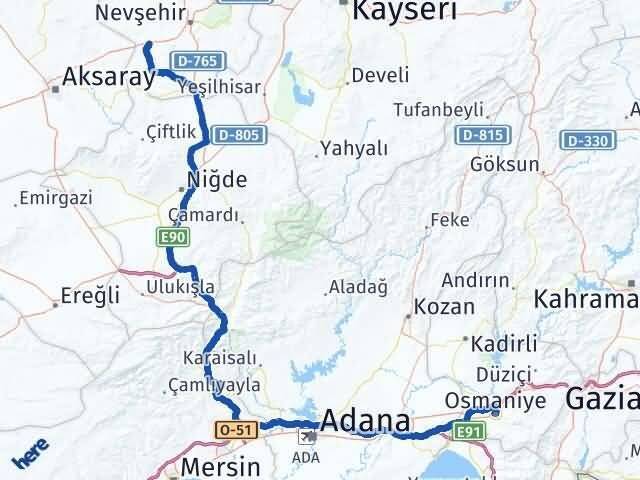 Osmaniye Acıgöl Nevşehir Arası Kaç Km - Yol Haritası