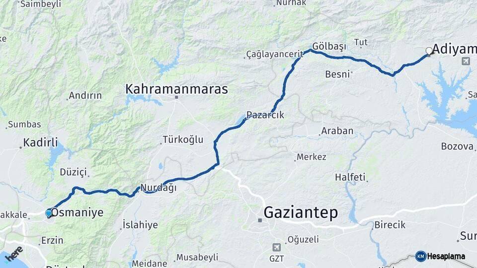 Osmaniye Adıyaman Arası Kaç Km - Yol Haritası