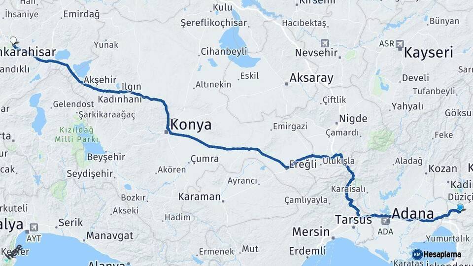 Osmaniye Afyonkarahisar Arası Kaç Km - Yol Haritası