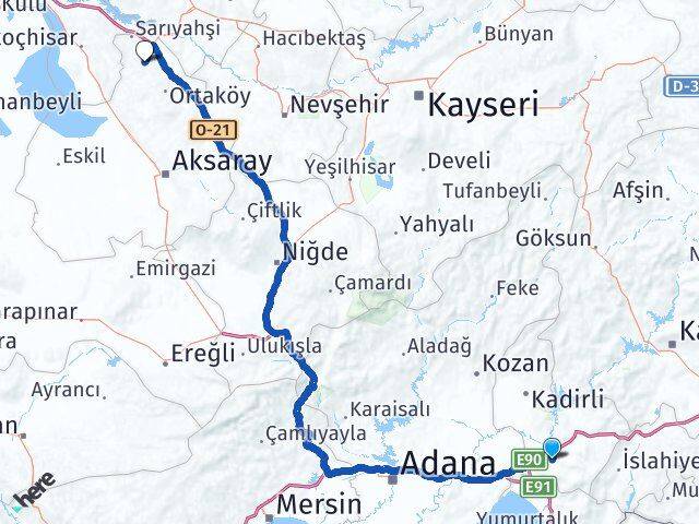 Osmaniye Ağaçören Aksaray Arası Kaç Km - Yol Haritası