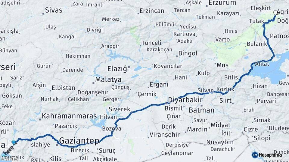 Osmaniye Ağrı Arası Kaç Km - Yol Haritası