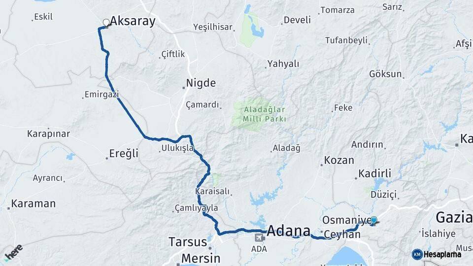 Osmaniye Aksaray Arası Kaç Km - Yol Haritası