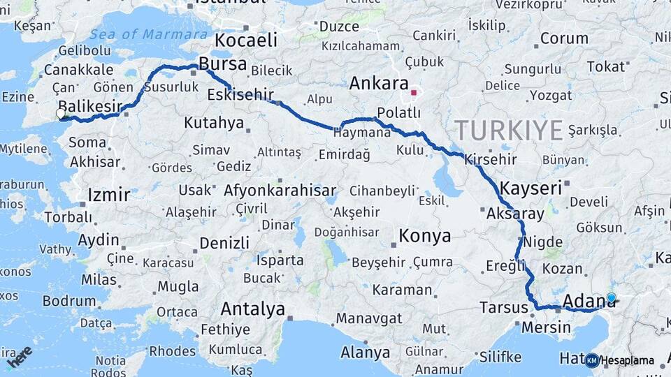 Osmaniye Altınoluk Edremit Balıkesir Arası Kaç Km - Yol Haritası