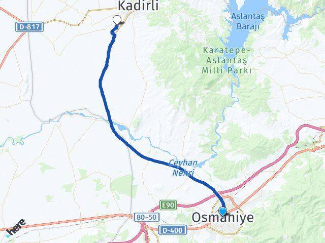 Osmaniye Anberinarkı Kadirli Arası Kaç Km - Yol Haritası