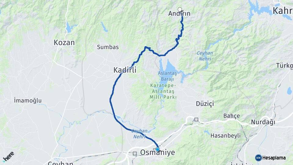 Osmaniye Andırın Kahramanmaraş Arası Kaç Km - Yol Haritası