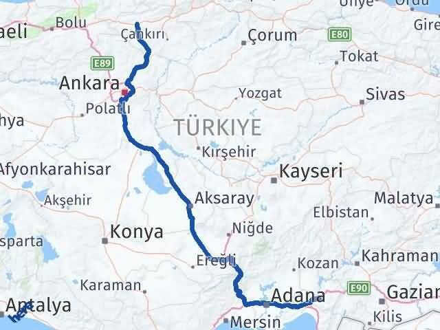 Osmaniye Atkaracalar Çankırı Arası Kaç Km - Yol Haritası