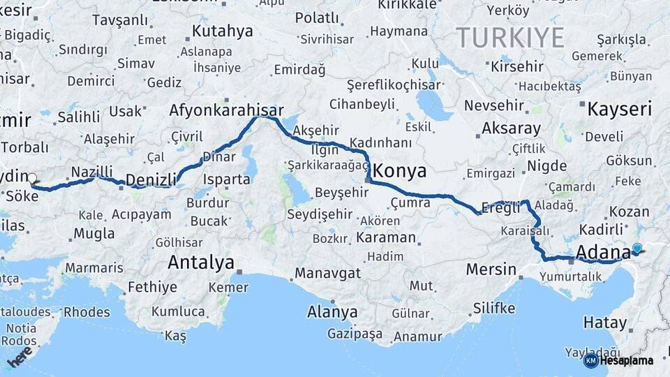 Osmaniye Aydın Arası Kaç Km - Yol Haritası