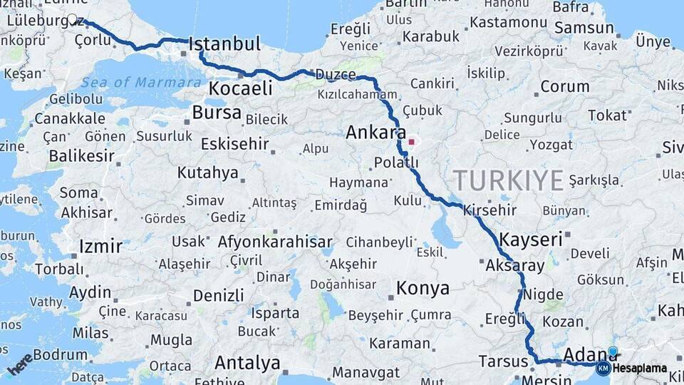 Osmaniye Babaeski Kırklareli Arası Kaç Km - Yol Haritası