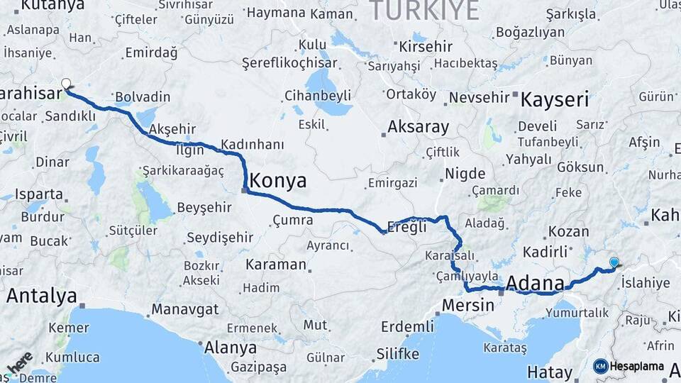 Osmaniye Bahçe Afyonkarahisar Arası Kaç Km - Yol Haritası