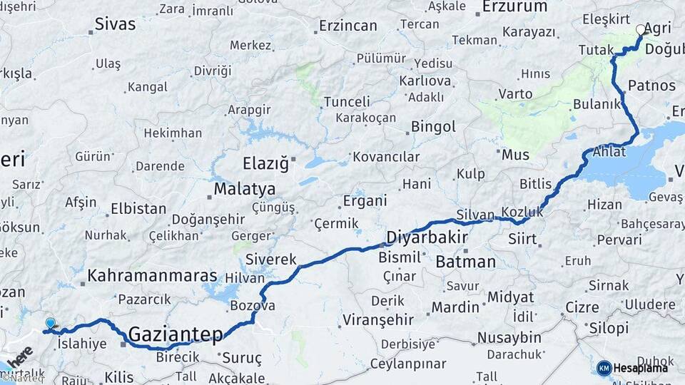Osmaniye Bahçe Ağrı Arası Kaç Km - Yol Haritası