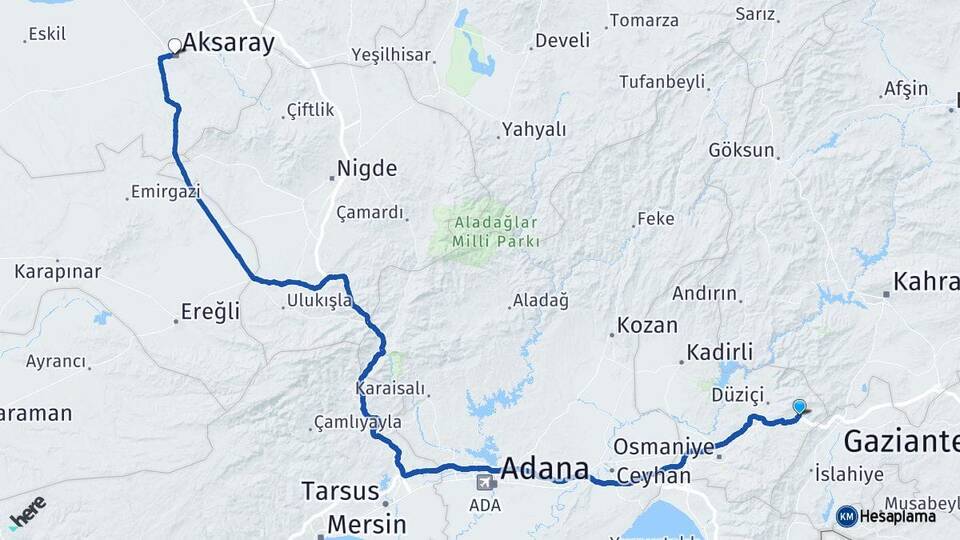 Osmaniye Bahçe Aksaray Arası Kaç Km - Yol Haritası