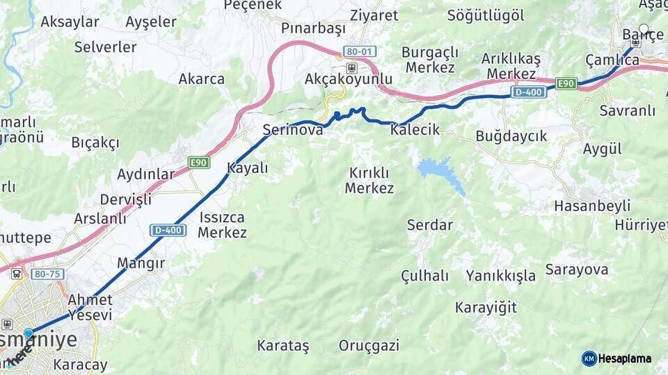 Osmaniye Bahçe Arası Kaç Km - Yol Haritası