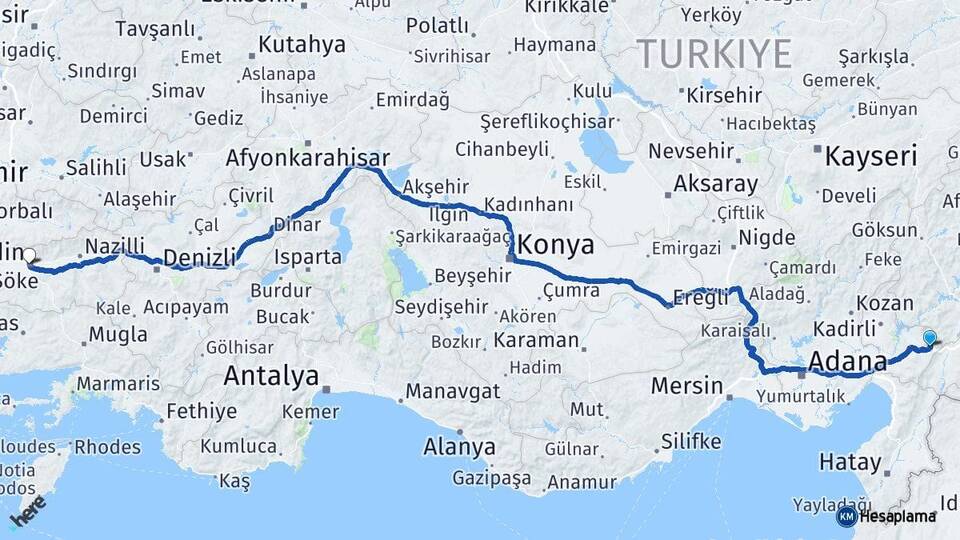 Osmaniye Bahçe Aydın Arası Kaç Km - Yol Haritası