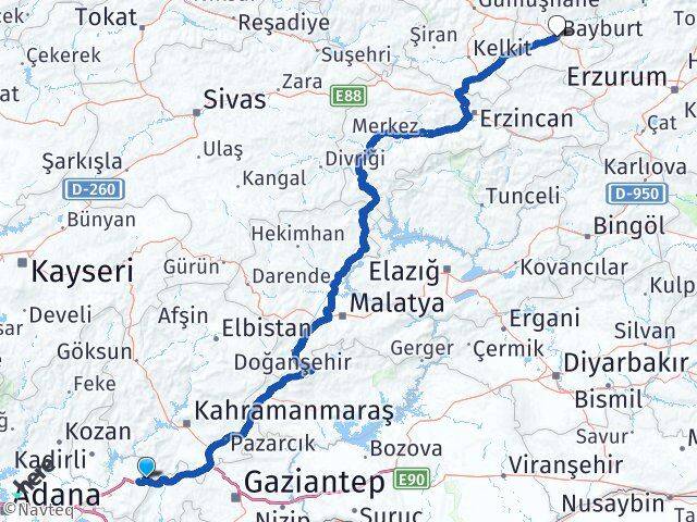 Osmaniye Bahçe Bayburt Arası Kaç Km - Yol Haritası