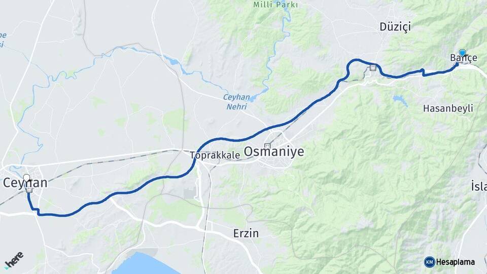 Osmaniye Bahçe Ceyhan Adana Arası Kaç Km - Yol Haritası