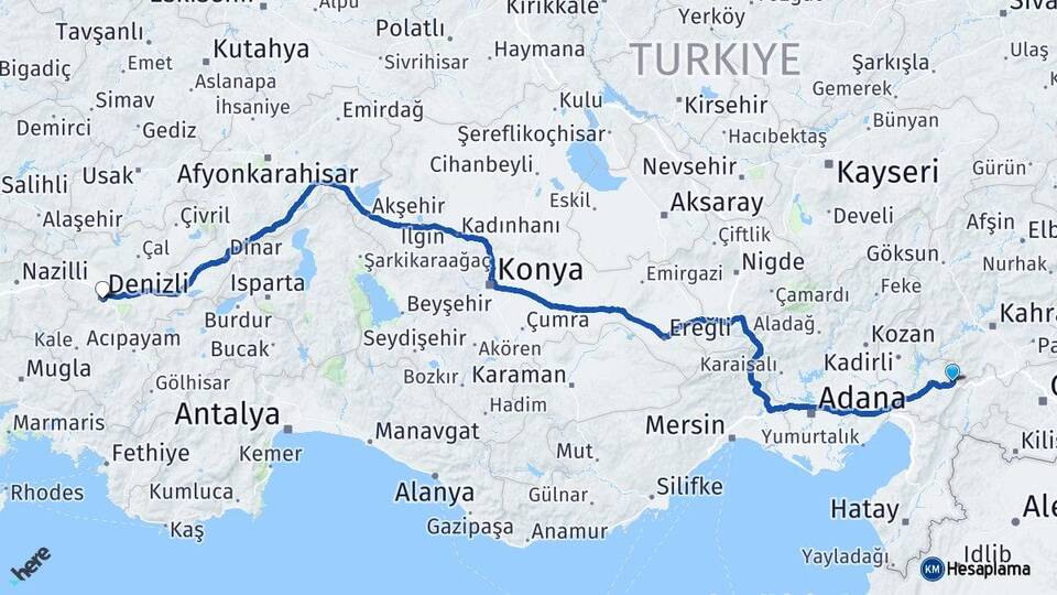 Osmaniye Bahçe Denizli Arası Kaç Km - Yol Haritası