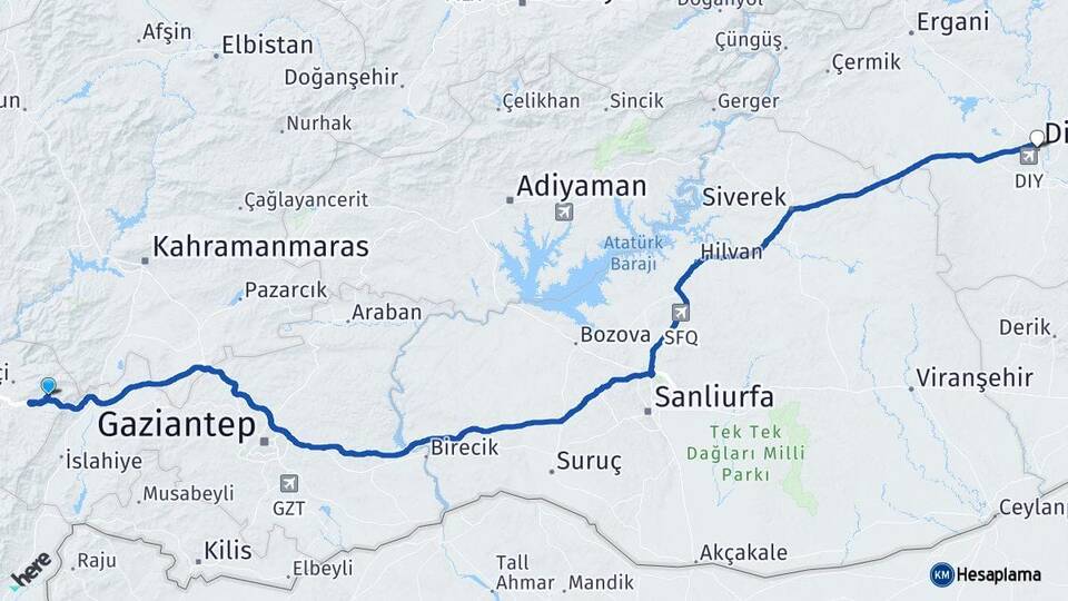 Osmaniye Bahçe Diyarbakır Arası Kaç Km - Yol Haritası