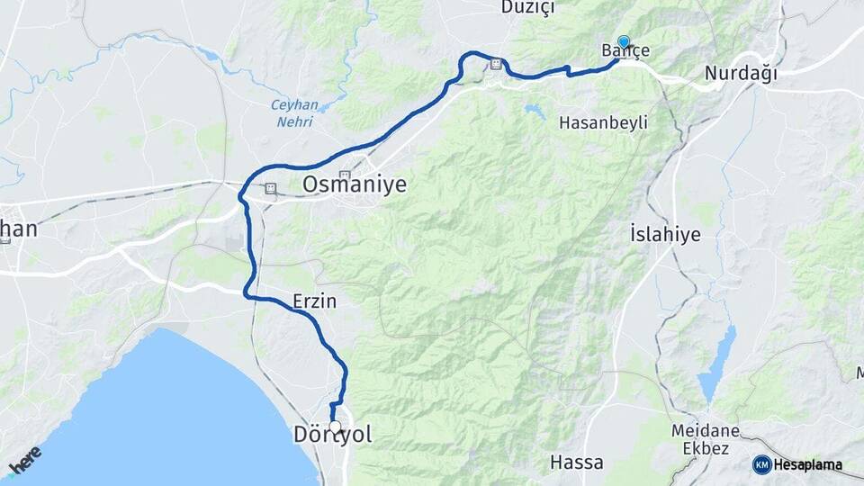 Osmaniye Bahçe Dörtyol Hatay Arası Kaç Km - Yol Haritası