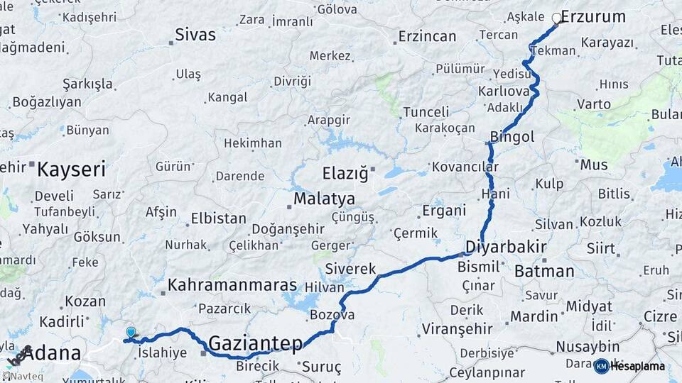 Osmaniye Bahçe Erzurum Arası Kaç Km - Yol Haritası