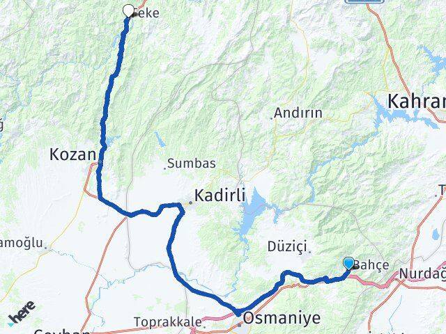 Osmaniye Bahçe Feke Adana Arası Kaç Km - Yol Haritası