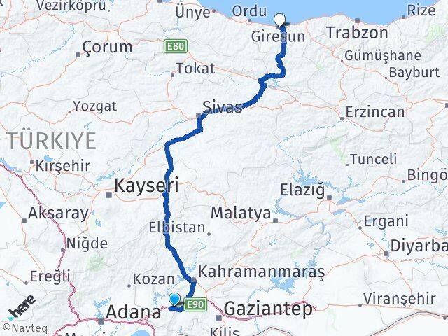 Osmaniye Bahçe Giresun Arası Kaç Km - Yol Haritası