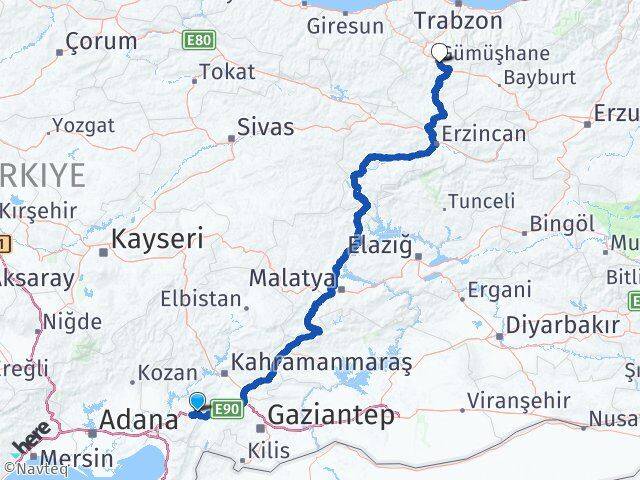 Osmaniye Bahçe Gümüşhane Arası Kaç Km - Yol Haritası