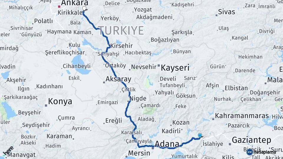 Osmaniye Bahçe Kırıkkale Arası Kaç Km - Yol Haritası