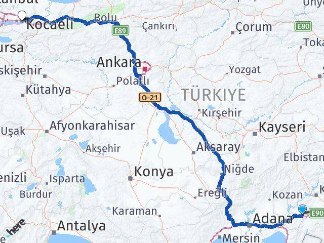 Osmaniye Bahçe Kocaeli Arası Kaç Km - Yol Haritası