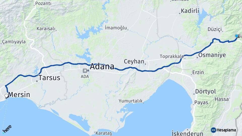 Osmaniye Bahçe Mersin Arası Kaç Km - Yol Haritası