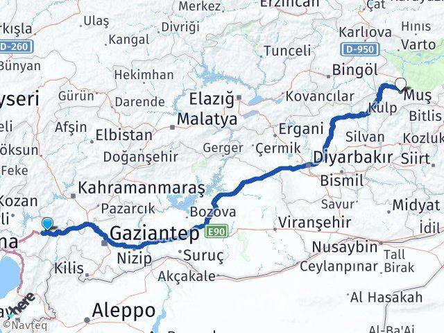 Osmaniye Bahçe Muş Arası Kaç Km - Yol Haritası