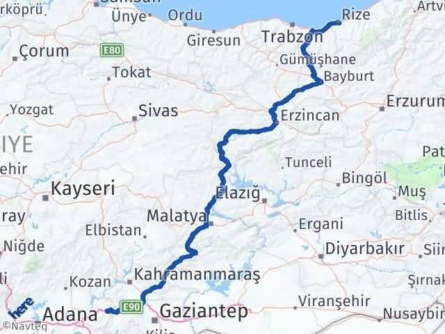 Osmaniye Bahçe Rize Arası Kaç Km - Yol Haritası