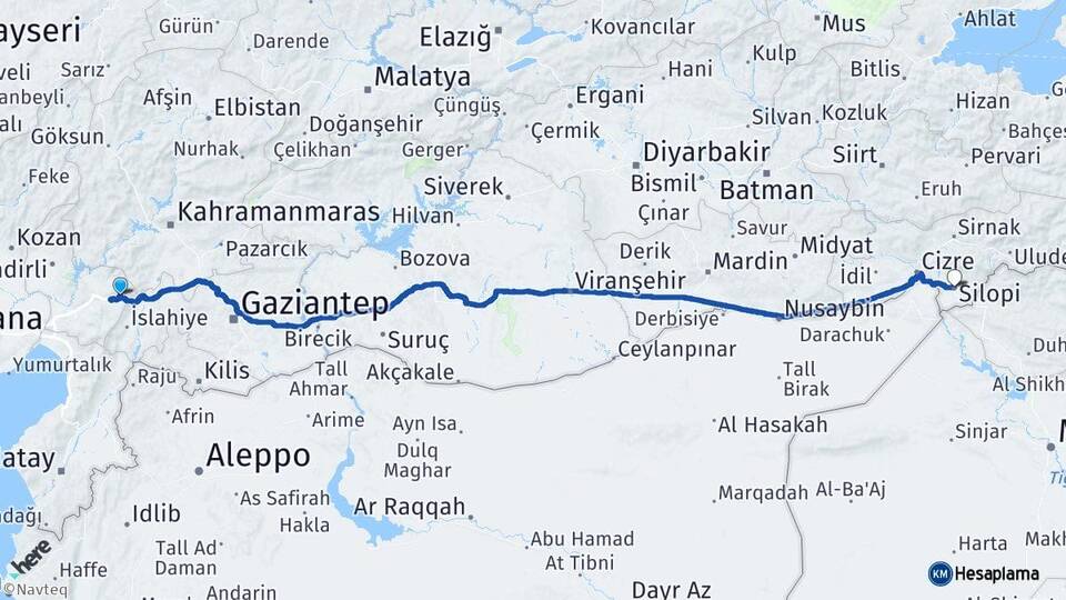 Osmaniye Bahçe Silopi Şırnak Arası Kaç Km - Yol Haritası