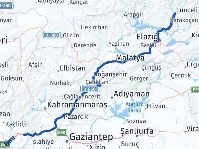 Osmaniye Bahçe Tunceli Arası Kaç Km - Yol Haritası
