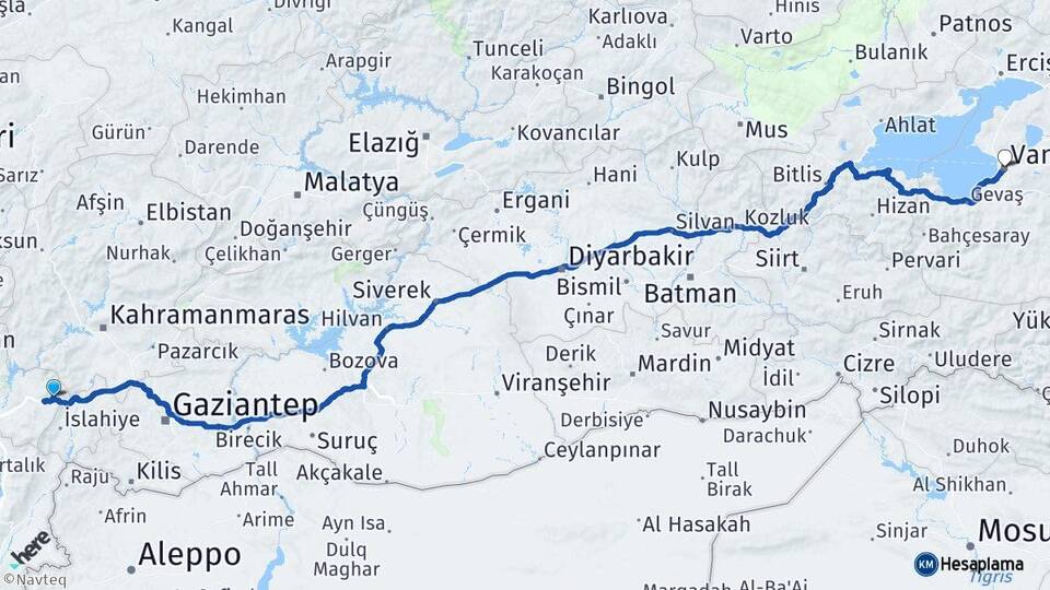 Osmaniye Bahçe Van Arası Kaç Km - Yol Haritası