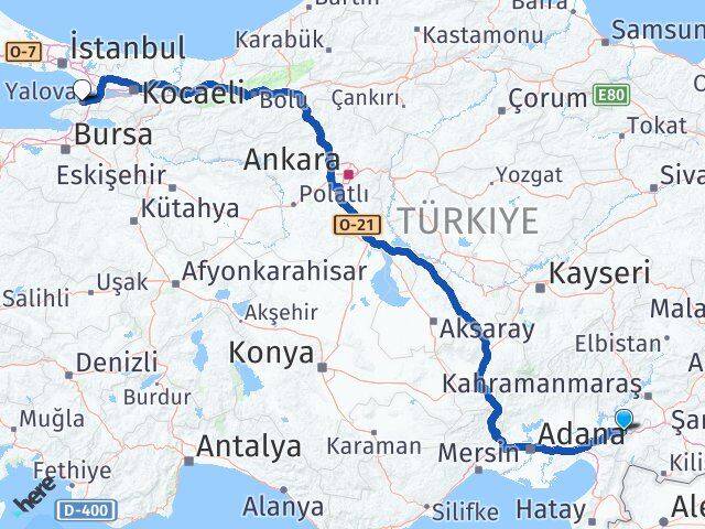 Osmaniye Bahçe Yalova Arası Kaç Km - Yol Haritası