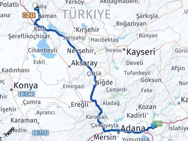 Osmaniye Bala Ankara Arası Kaç Km - Yol Haritası