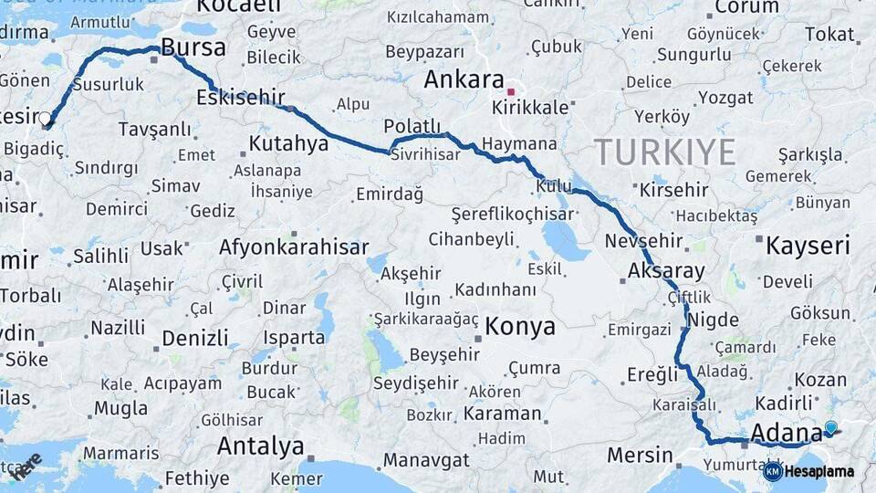 Osmaniye Balıkesir Arası Kaç Km - Yol Haritası