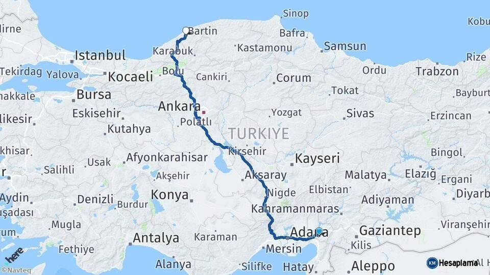 Osmaniye Bartın Arası Kaç Km - Yol Haritası