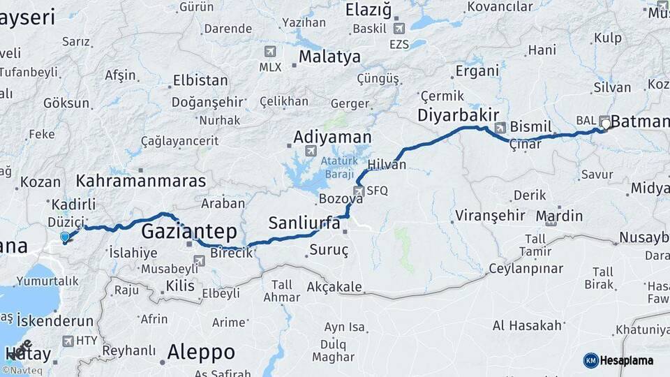 Osmaniye Batman Arası Kaç Km - Yol Haritası