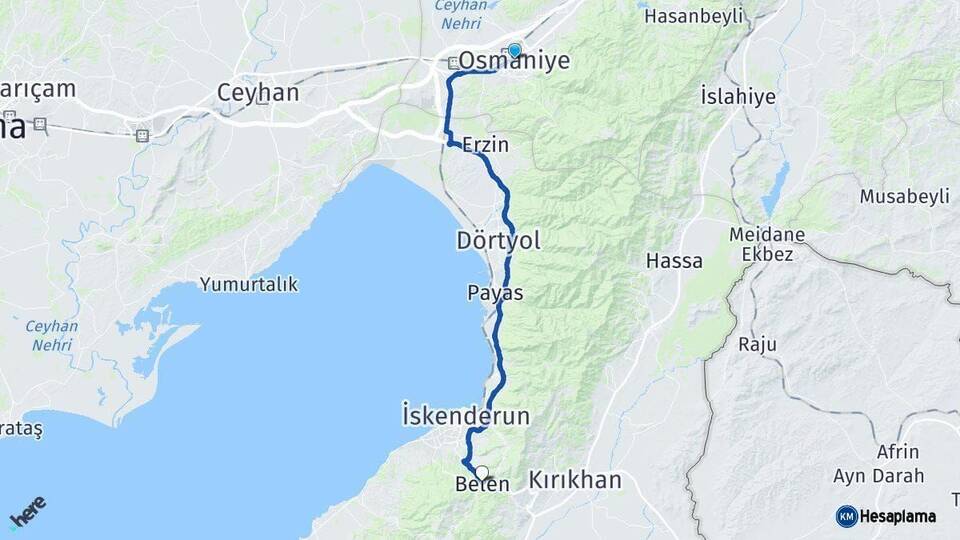Osmaniye Belen Hatay Arası Kaç Km - Yol Haritası
