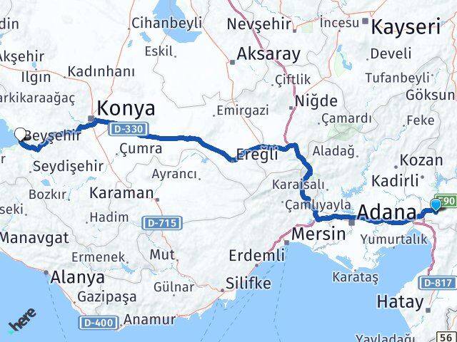 Osmaniye Beyşehir Konya Arası Kaç Km - Yol Haritası