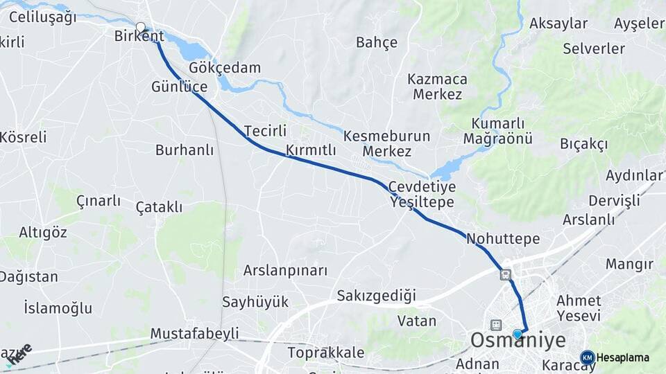 Osmaniye Birkent Ceyhan Adana Arası Kaç Km - Yol Haritası