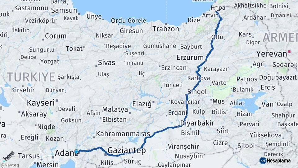 Osmaniye Borçka Artvin Arası Kaç Km - Yol Haritası