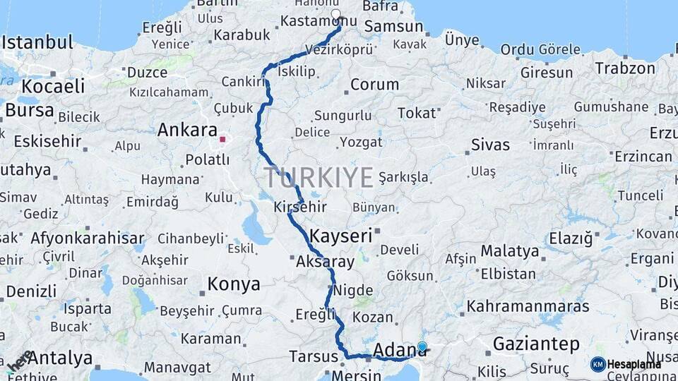 Osmaniye Boyabat Sinop Arası Kaç Km - Yol Haritası